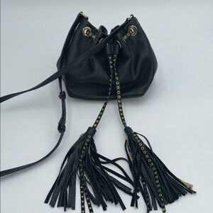 Banana Republic vintage black, Leather Tassel Bucket Bag